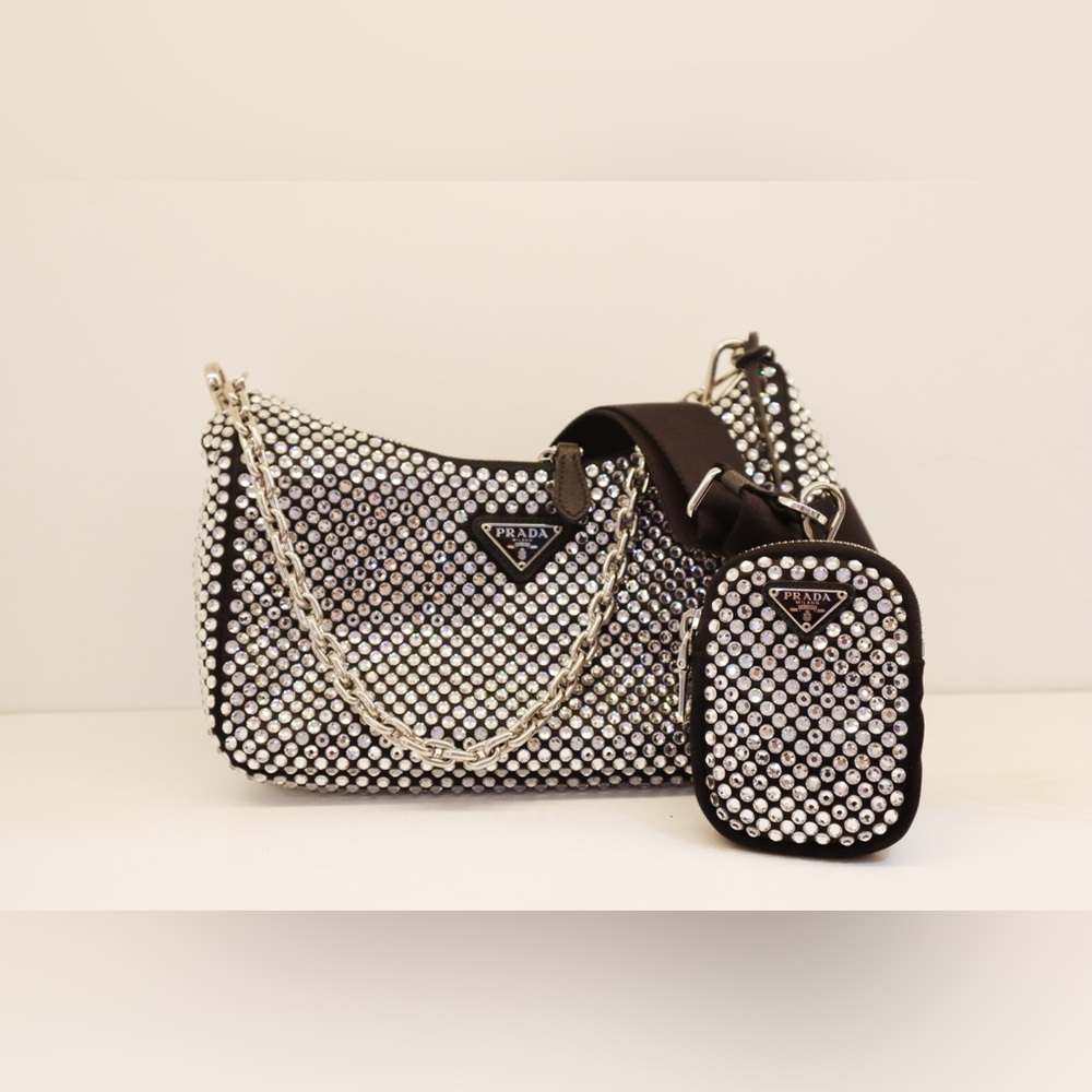 Prada Black and Silver Shoulder Bag Set